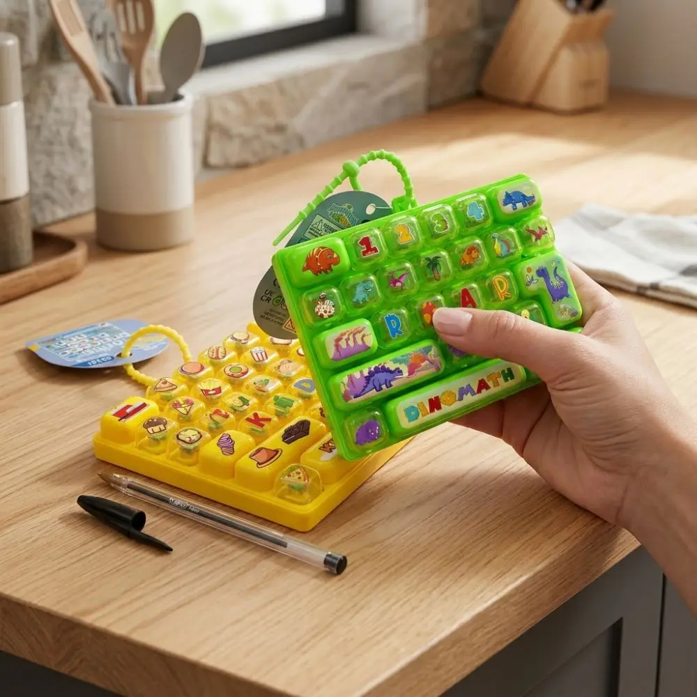 Cartoon 26 Keys Fidget Keyboard Plastic Clickable Keys Fingertip Button Key Ring Clear Key Sounds Food Animal Fidget Keychain