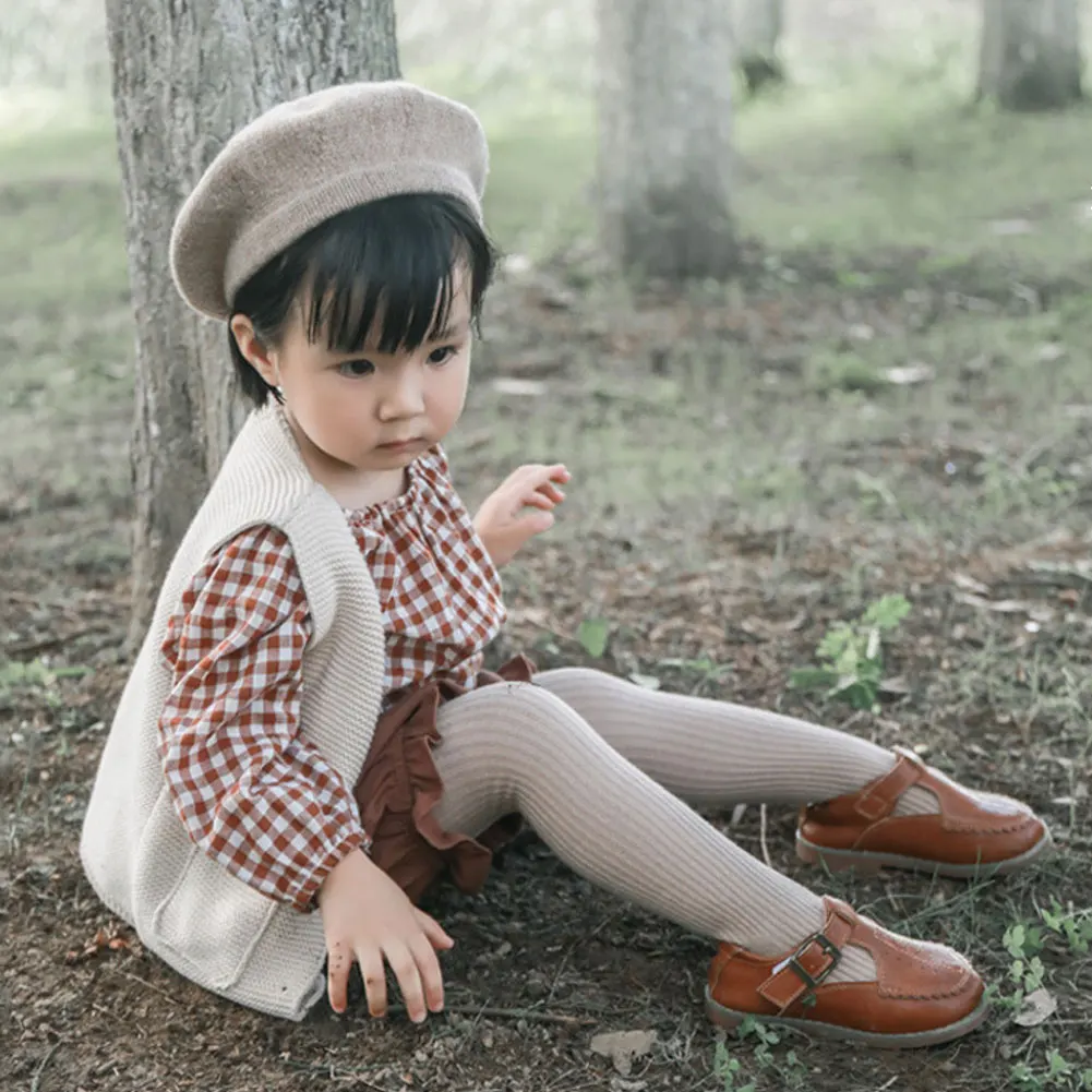 1개 어린이 니트 레깅스 타이츠 컬러 베이비 유아용 롱 삭스 소녀용 신축성 있는 세로 줄무늬 솔리드 팬티호스