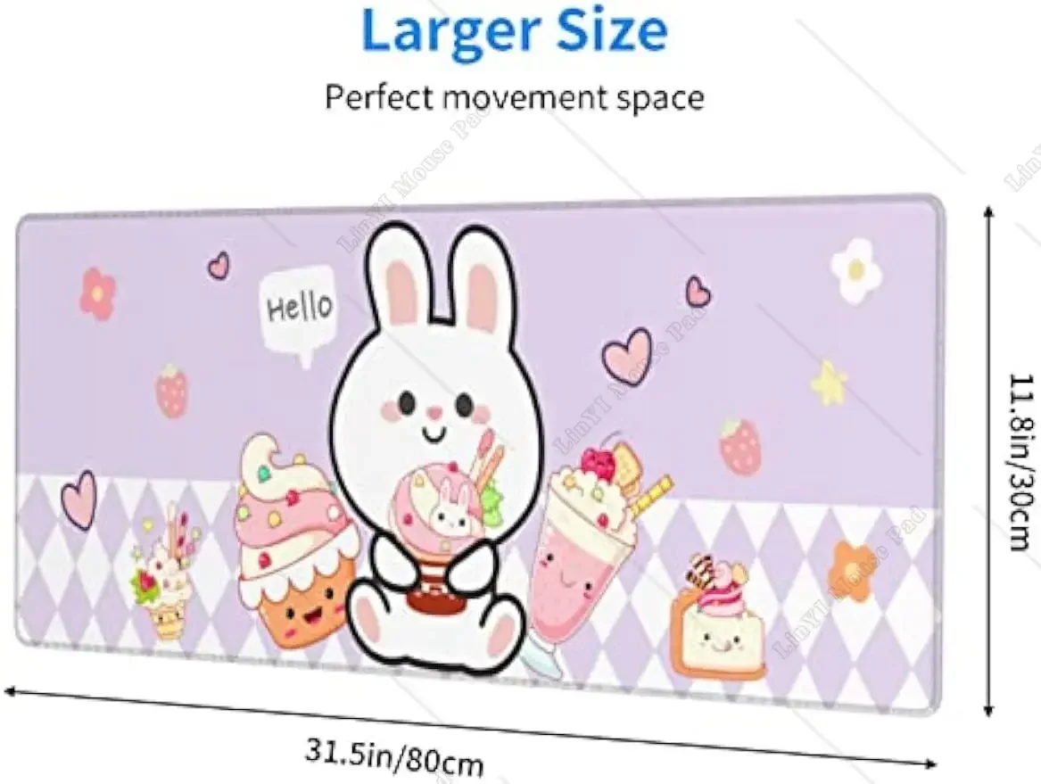 لطيف الأرنب الآيس كريم ماوس الوسادة الموسعة كبيرة XL الألعاب ماوس الوسادة مخيط حواف عدم الانزلاق ماوس حصيرة للمكتب 31.5X11.8 بوصة
