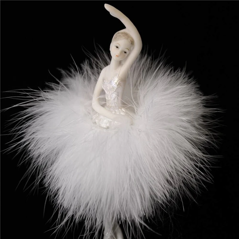 Feather Skirt Rotating Music Box Figurine, Manual Control Dancing Girl Musical Box For Girls, White Durable