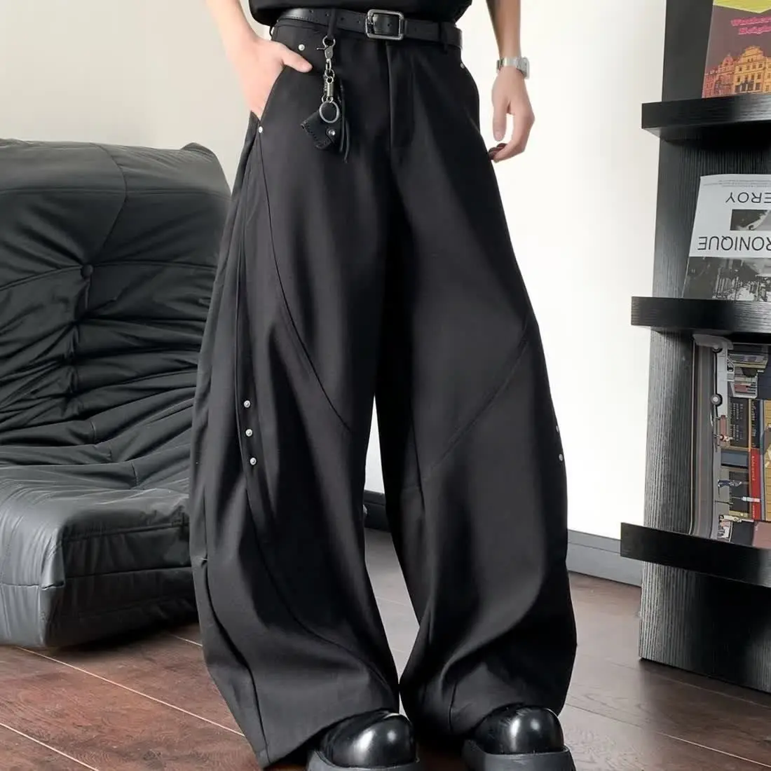 Y2K Weite Anzughose für Herren, Lässige Gerade Geschnittene Baggy-Hose, Geschäftliche Arbeitshose, Streetwear – Detail 5