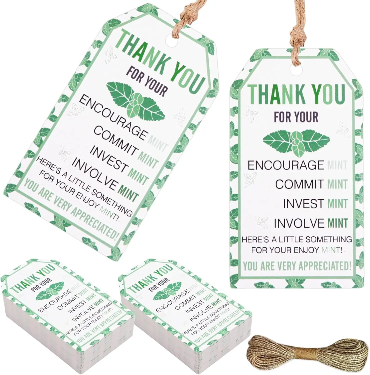

Kreat4joy, 50 шт., мятные подарочные бирки с благодарностью, бирки с веревкой для коллеков, сотрудников, волонтеров, учителей, спасибо