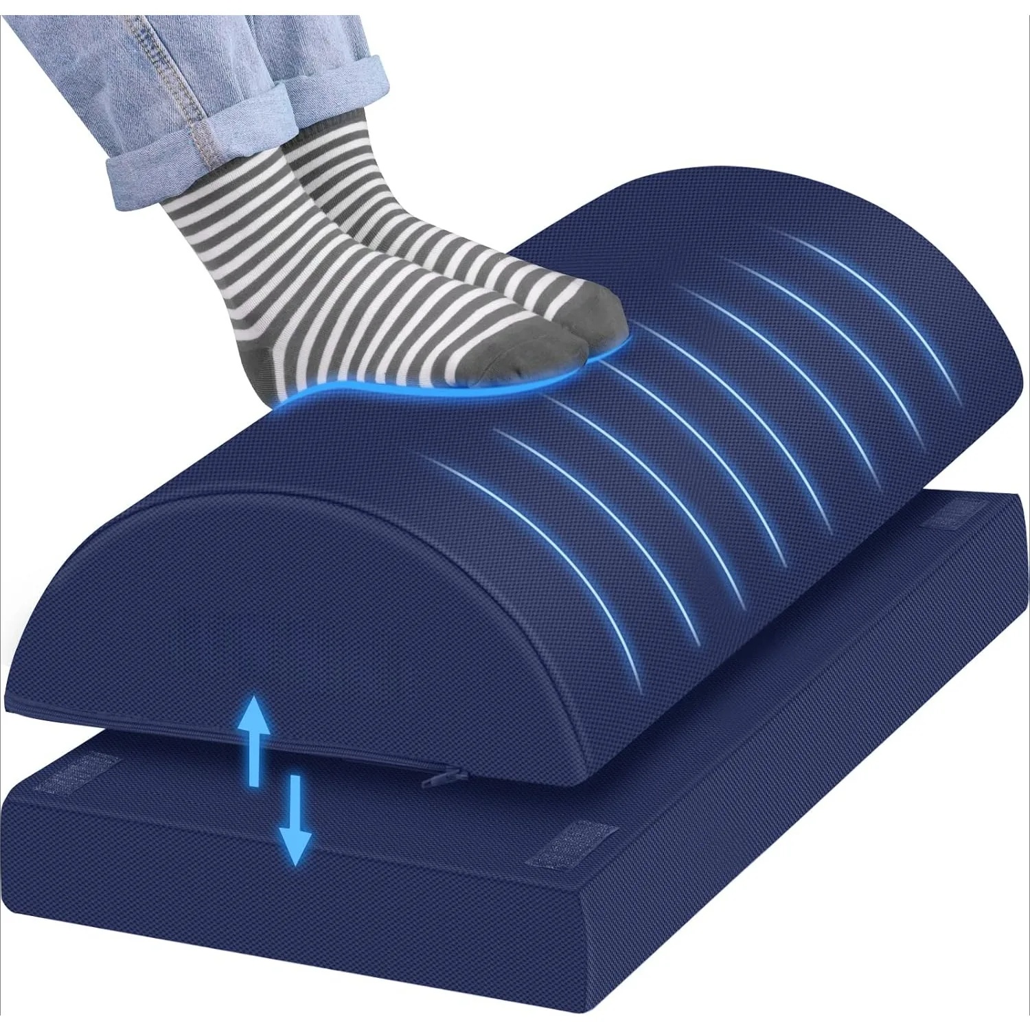 

Multi functional footrest bench with washable cover, 2 adjustable heights to relieve back, waist, and knee pain, blue long