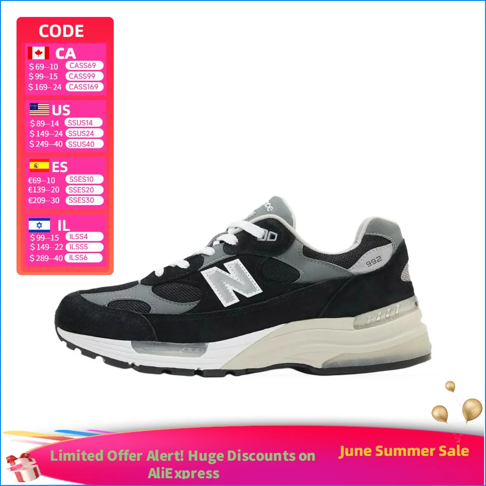 New Balance NB 992 Thick sole, soft and durable low-top casual running shoes unisex black U992BK