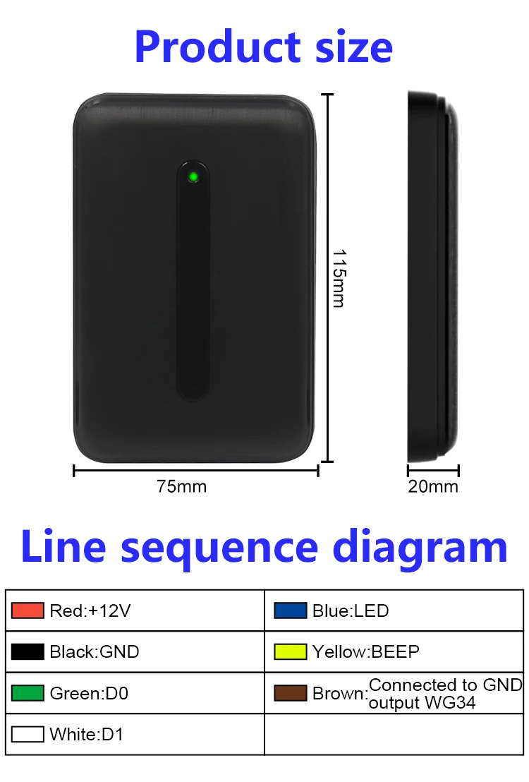 Imagem -06 - Leitor de Cartão à Prova d Água Proximidade Access Leitor de Cartão Escravo Nfc Saída Wiegand Formato 26 ou 34 125khz em id Design 1356 Mhz