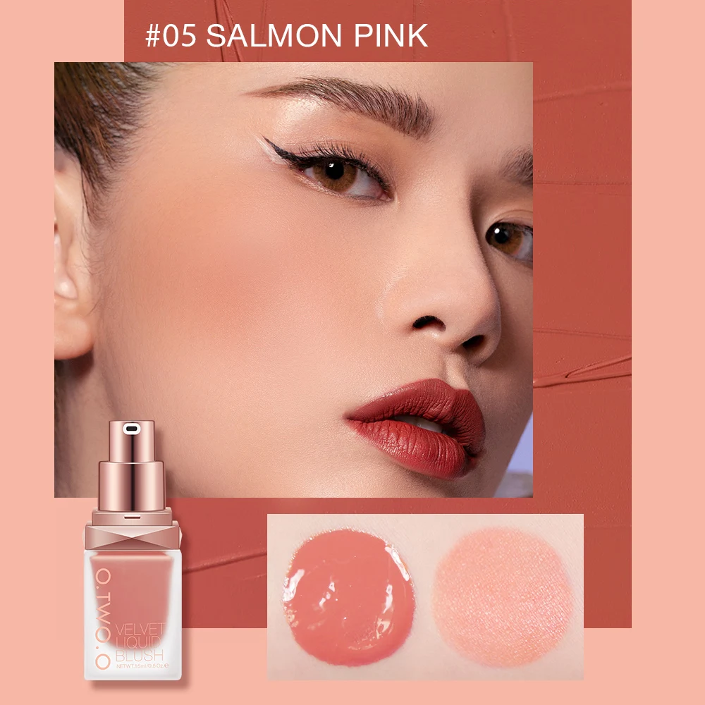 O.TWO.O Liquid Blusher Silky Smooth Pink Rose Face Blush Long Lasting 4 Color Natural Cheek Makeup Blusher Beauty Cosmetics