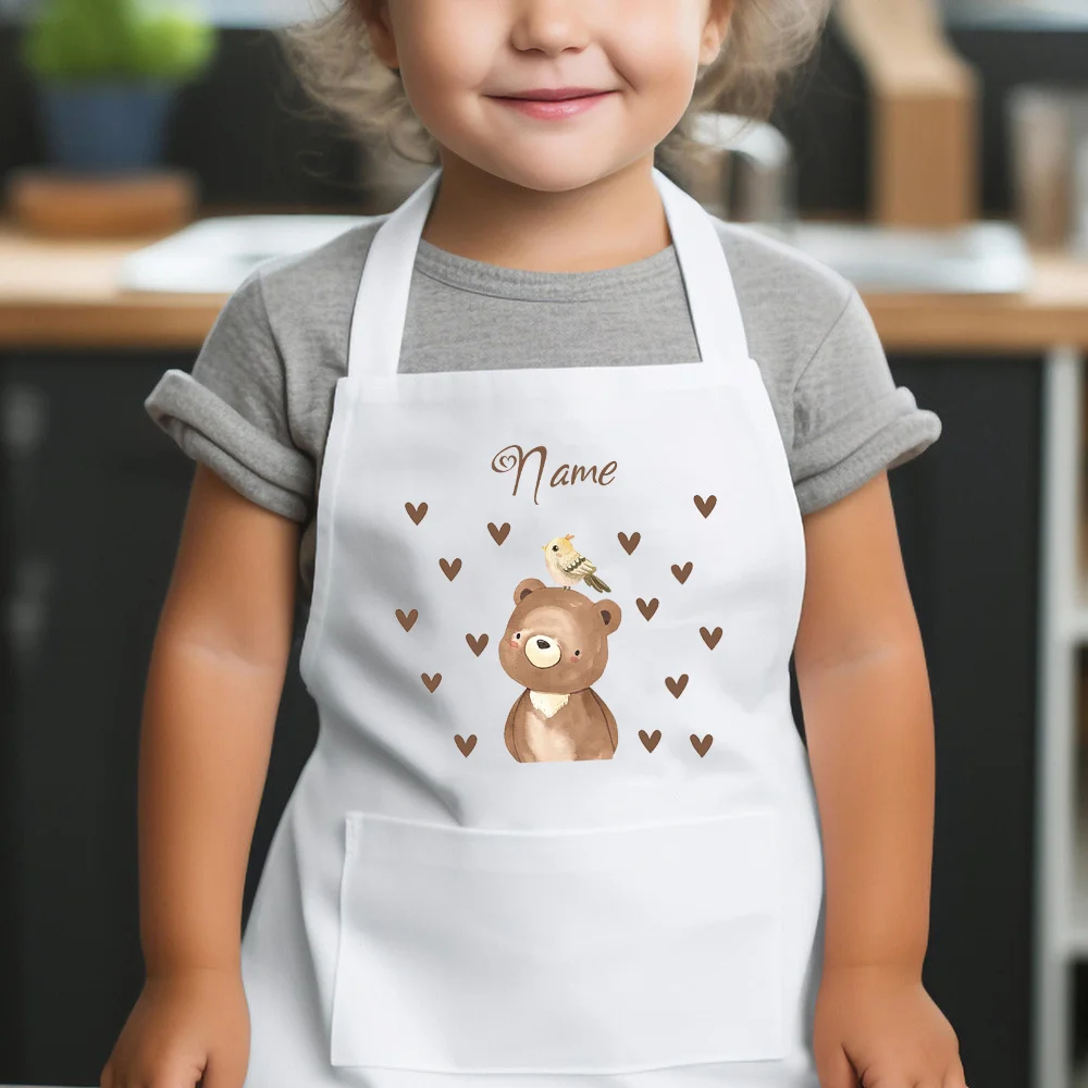 Personalised Cute Bear Patternkids Apron Custom Name Cooking Baking Adjustable Apron Great Gift for First Time Cooks Gift