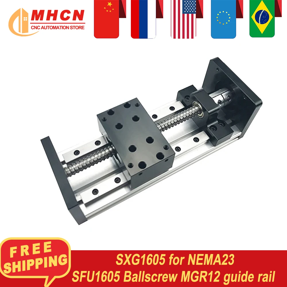 SXG1605 Sliding Stage With Coupling Travel 50-800mm SFU1605 Ballscrew Motion Table Linear Guide MGR12 For Nema23 Stepper Motor