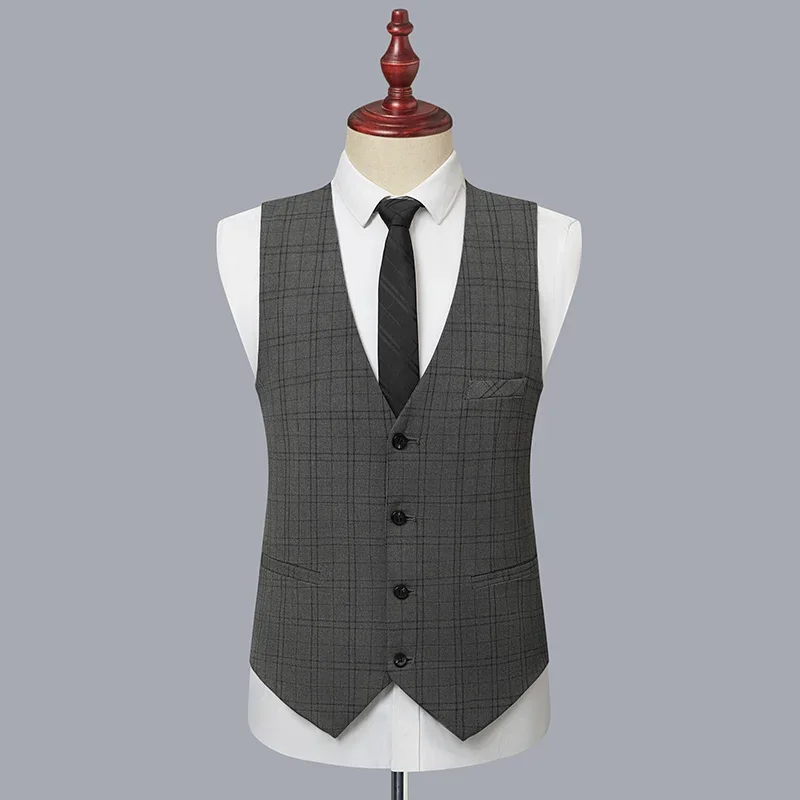 2023High-end new boutique (suit + vest + trousers) men\'s fashion business slimming trend casual wedding three-piece dress