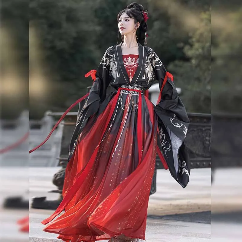 

Plus Size Hanfu Dress Women Chinese Traditional Hanfu Suit Carnival Cosplay Costume Red&Black Print Hanfu Tang Suits Party Dress