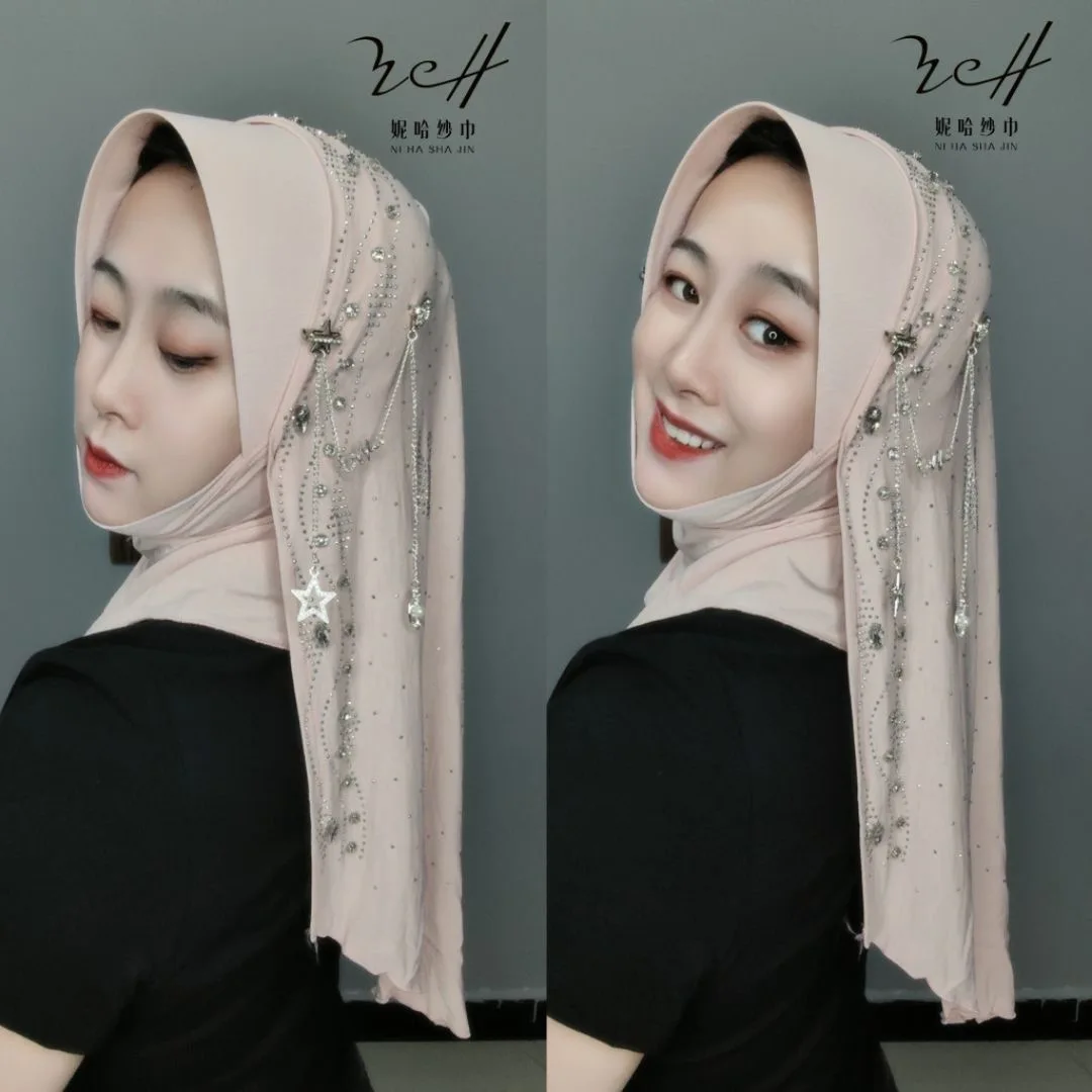 2026 New Wraps Muslim handmade Chains Diamonds Hijabs