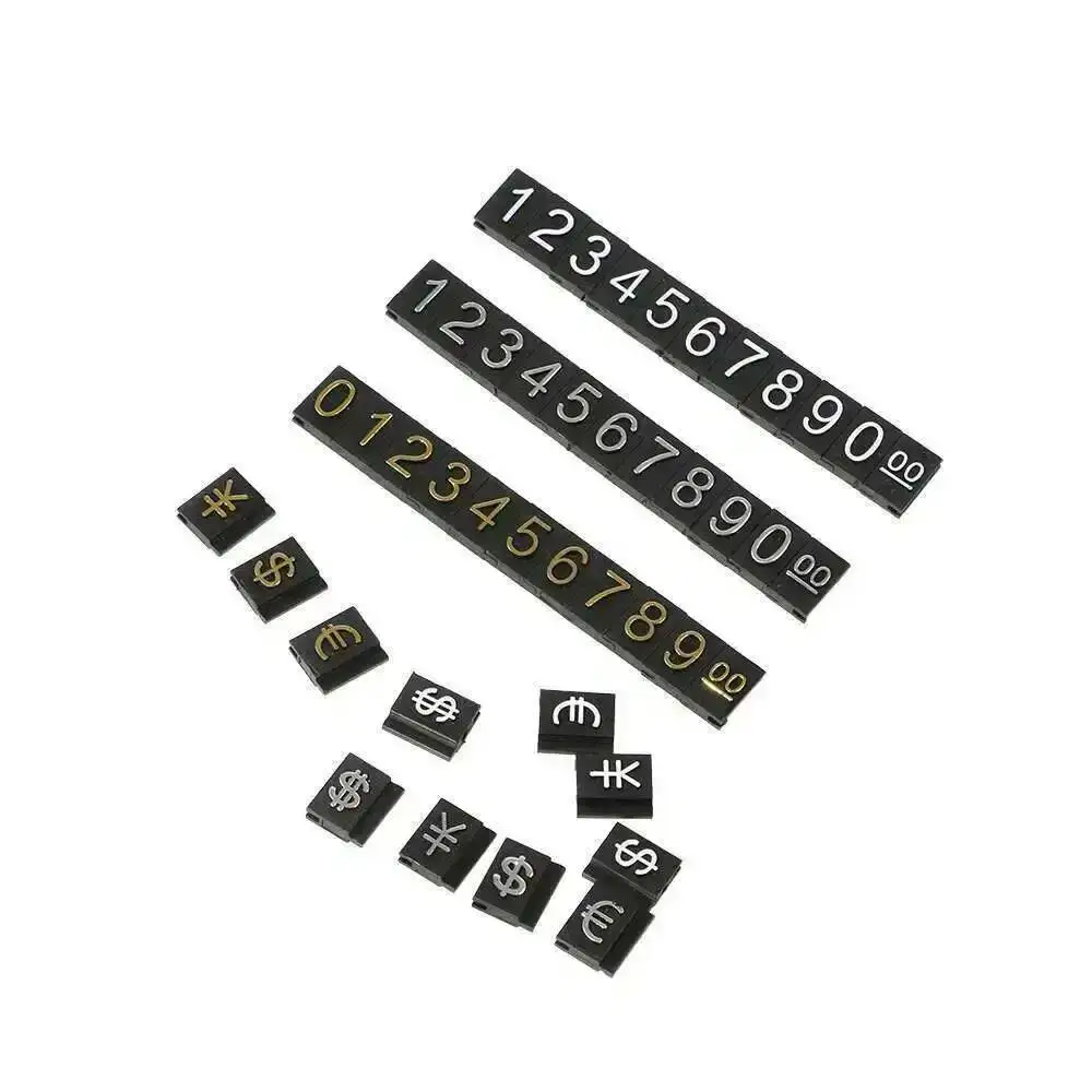 16 Pieces Golden Silvery Black Number Letter With Base Adjustable Price Display Stand Tag Label Sets Of Number Labels