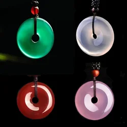 Natural Green Agate Jade Safety Buckle Pendant Doughnut Necklace Chinese Jadeite Amulet Fashion Charm Jewelry Gifts Women Her