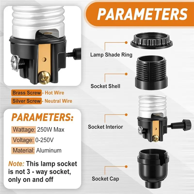 AB34-E26 Light Socket Lamp Socket Replacement With On Off Switch Lamp Parts With Shade Ring For Table Floor Light Repair Kit