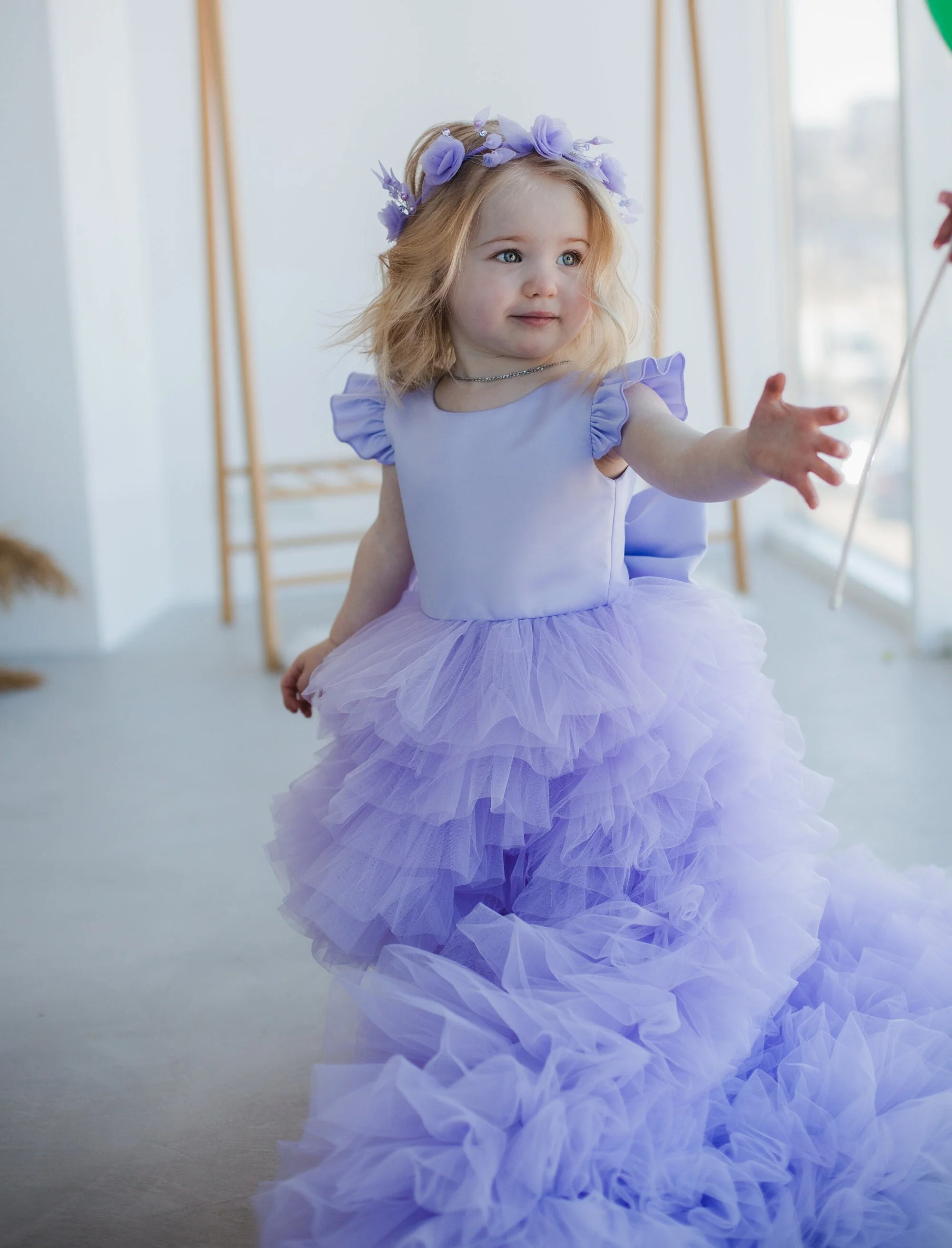 Lavender Flower Girl Dress For Wedding Long Sweep Train Special Occasion Baby Prom Gown Tutu Multilayered Toddler Wear