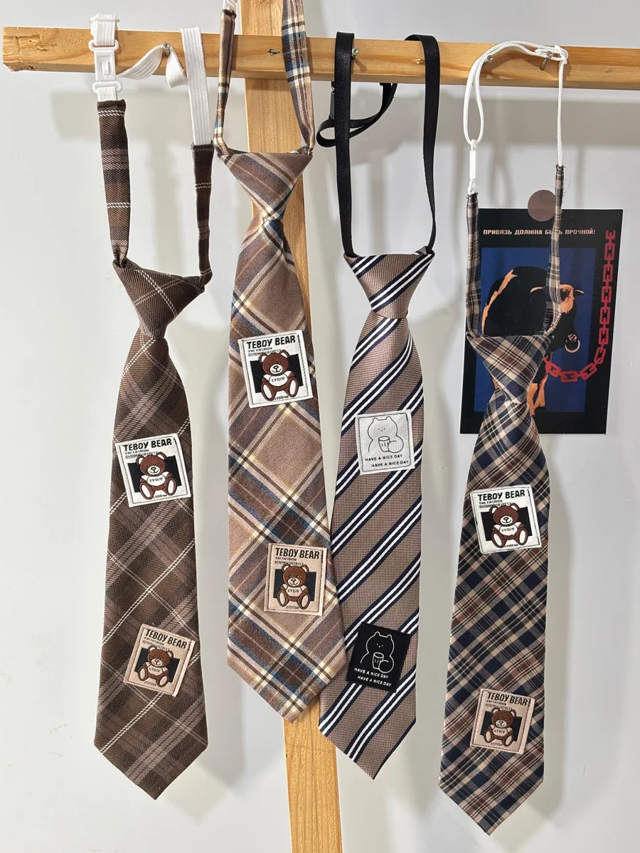 gravata-borboleta-retro-feminina-estilo-coreano-com-estampa-xadrez-sem-laco-para-estudantes-largura-media-estampada-em-tecido