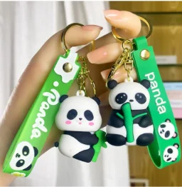 3D Rubber PVC Cartoon Panada Keyring Backpack Accessories Pendant Keychain Factory Customized Cartoon Soft Rubber Keychain