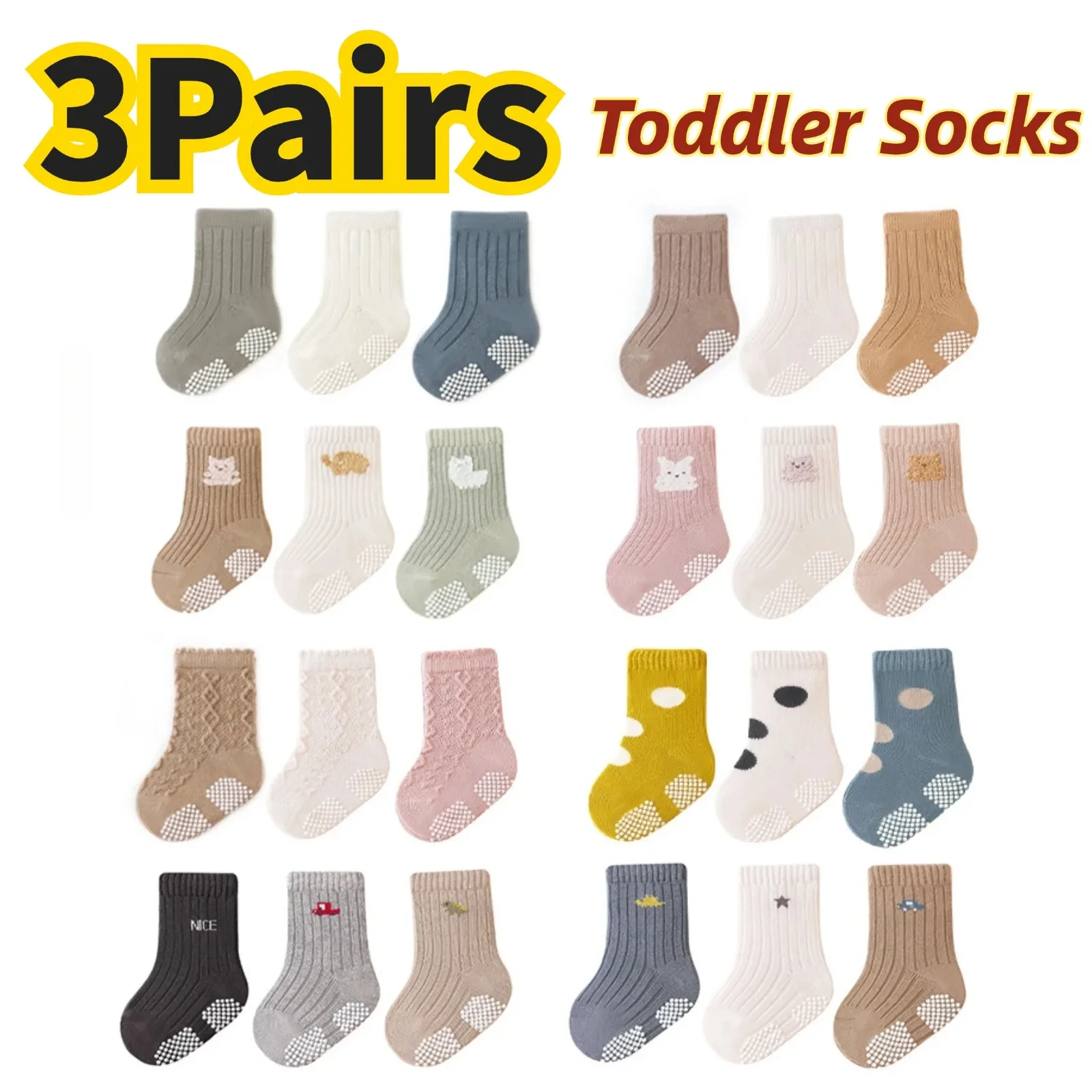 3/1 Pairs Toddler Baby Sock Spring Cartoon Print Cotton Children's Socks Boys Girls Casual Kids Boy Girl Anti-slip Floor Socks