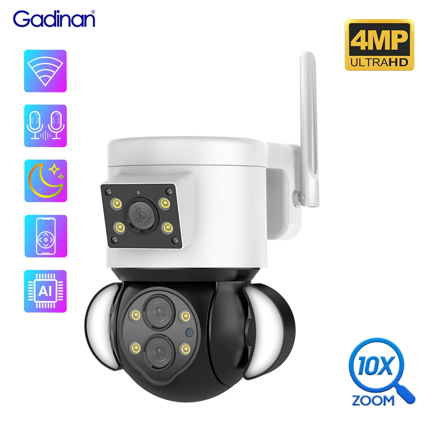 Gadinan  4MP WiFi PTZ IP Camera Outdoor Security Protection 10X Digital Zoom Two Way Audio Wireless Surveillance P2P CCTV Camera