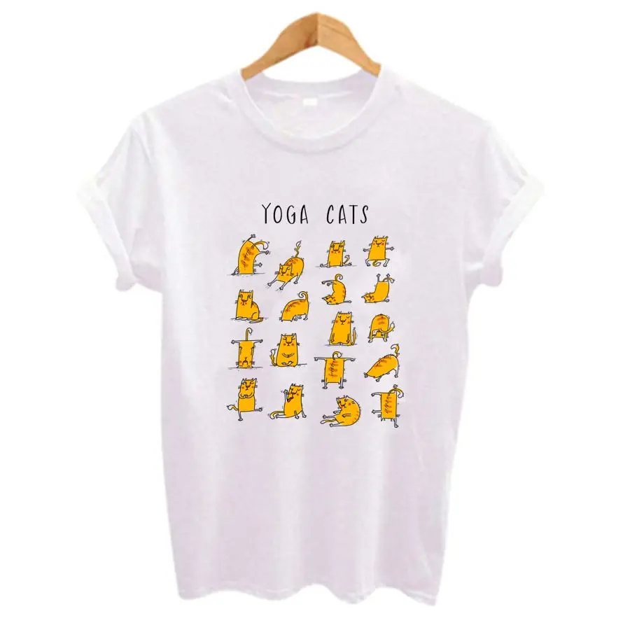 YOGA CATS Cartoon graphics Print Women t-shirts Summer Casual Short Sleeve O-Neck tshirts Ladies Hot Tops Female Clothes