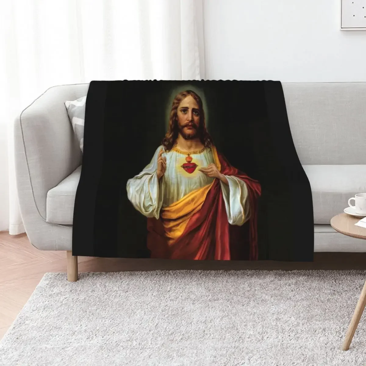 Sacred Heart of Jesus Catholic Traditional Throw Blanket funny gift Furrys Hair Beach Blankets