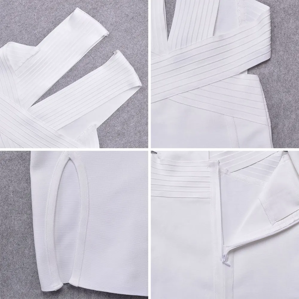 فستان HQBORY مثير يغرق على شكل حرف V أبيض مجوف بأشرطة مقصوصة فستان نسائي محبوك أسود لحفلات أعياد الميلاد