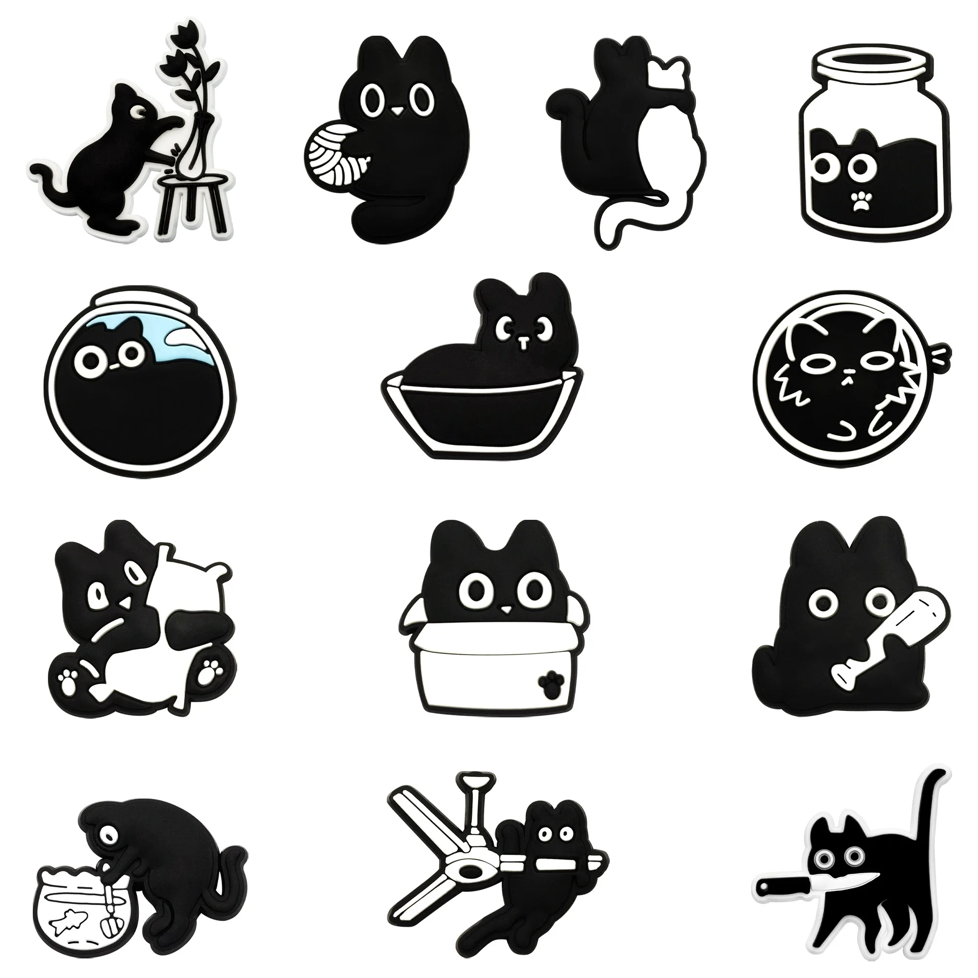 13-50Pcs Adorable Black Cats PVC Shoe Buckle Charms Lively Cat Adult Garden Sandal Decorations DIY Backpack
