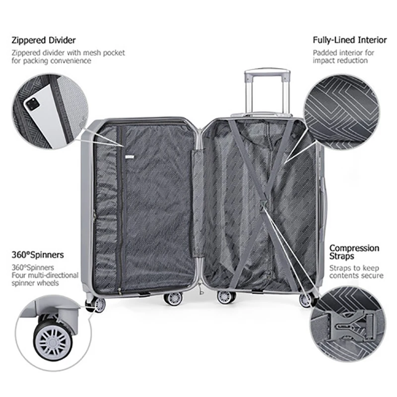 3PCS Luggage Set ABS+PC Brushed Luggage Case 3-piece Set 20"24"28 " With Silent Spinner Wheel TSA Lock