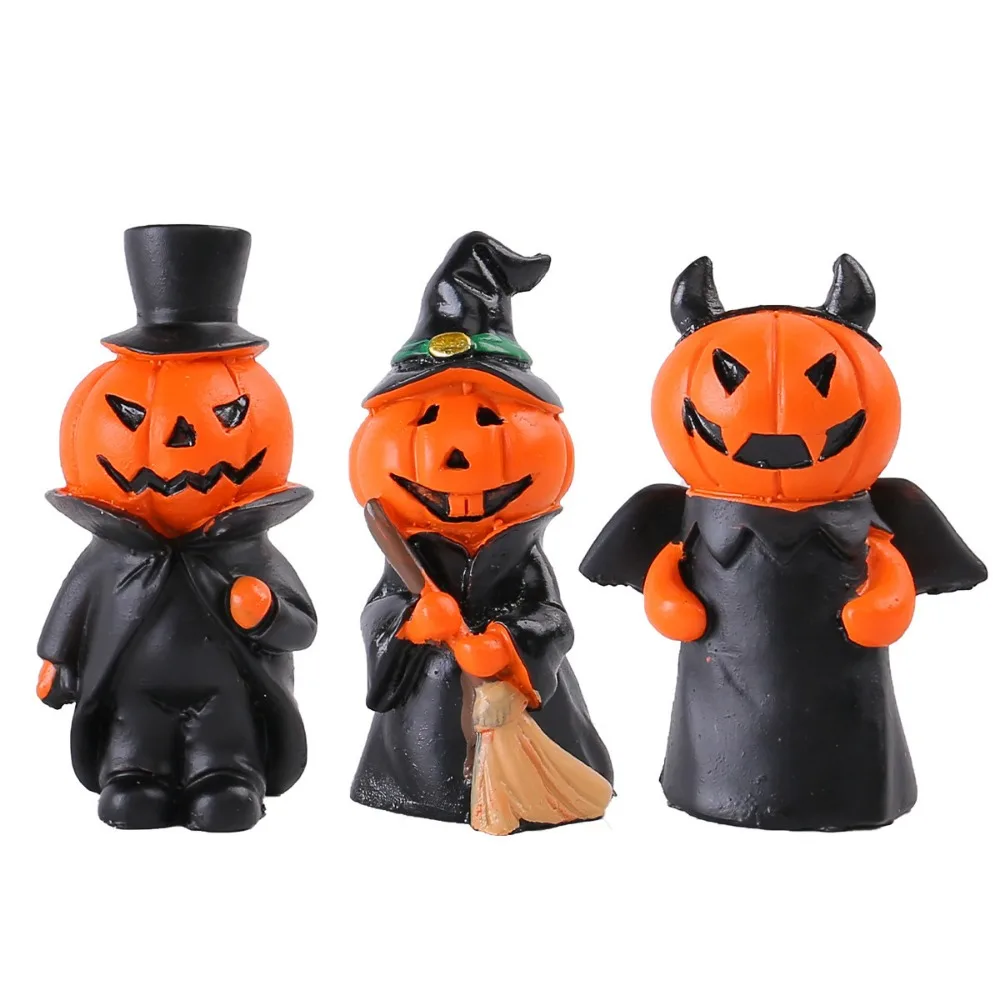 

3Pcs/Set Resin Pumpkin Wizard Statue Durable Craft Mini Devil Pumpkin Figurine Ghost Festival Spooky Halloween Devil Decoration