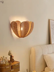 Japanese Wabi-sabi Rattan Weaving Wall Lamp LED E27 Designer Petal Decorative Wall Lamp Restaurant Homestay Bedside Background