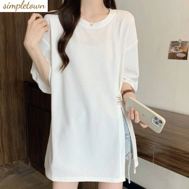 

Spring and summer Korean style loose and fashionable short sleeved slit top
