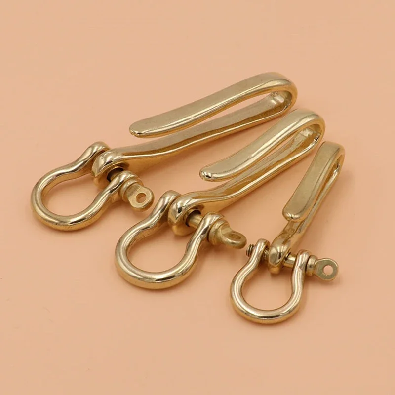 1piece Brass Keychain Removable Fob Clip Belt U Hook Retro Keyring Wallet Chain Clasp with Shackle Fish Hook