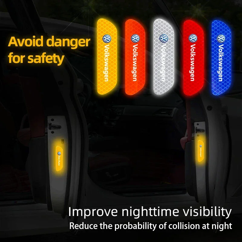 4PCS Car Door Sticker Safety Warning Reflective Mark For VW GTI Polo Golf Passat Tiguan Arteon Touareg Taigo Caddy Jetta Beetle