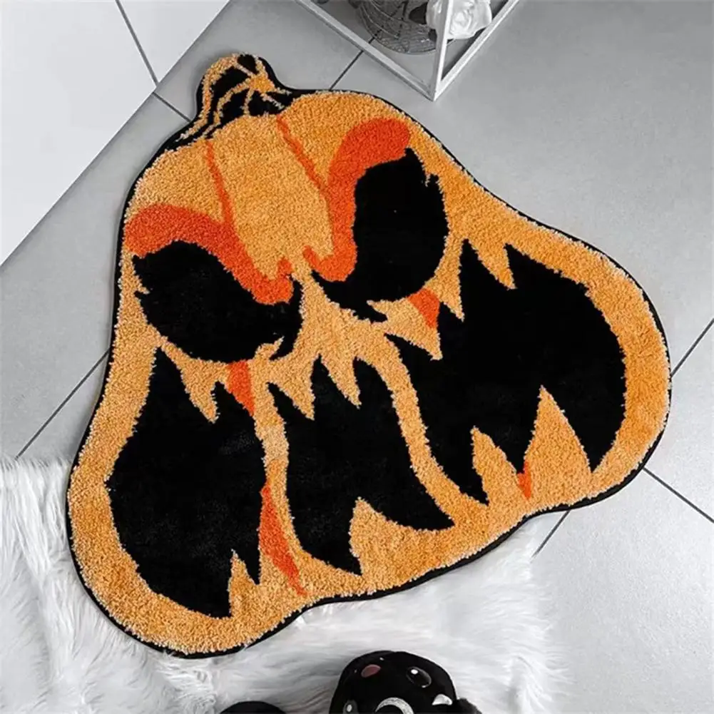 Halloween Floor Mat Spooky Halloween Rug with Bat Spider Web Pumpkin Design Quick Drying Anti-slip for Haunted for Halloween