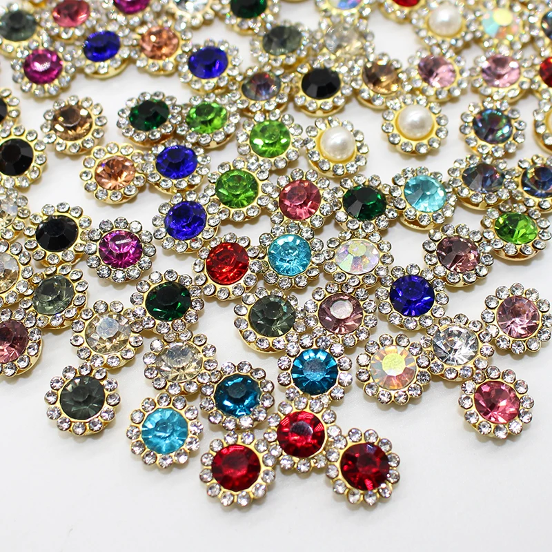 8mm-12mm Sunflower Sewing Claws Rhinestone Crystal Glass Beads Buttons Mixed Color Stones Sewn on Rhinestones for Clothes Sewing