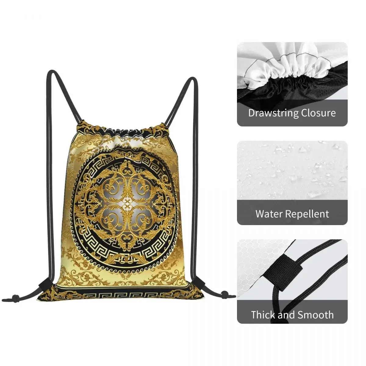 Queen Of Absolutely Everything Gold Baroque Backpacks Portable Drawstring Bundle Pocket Sports Bag Book Bags for Travel School