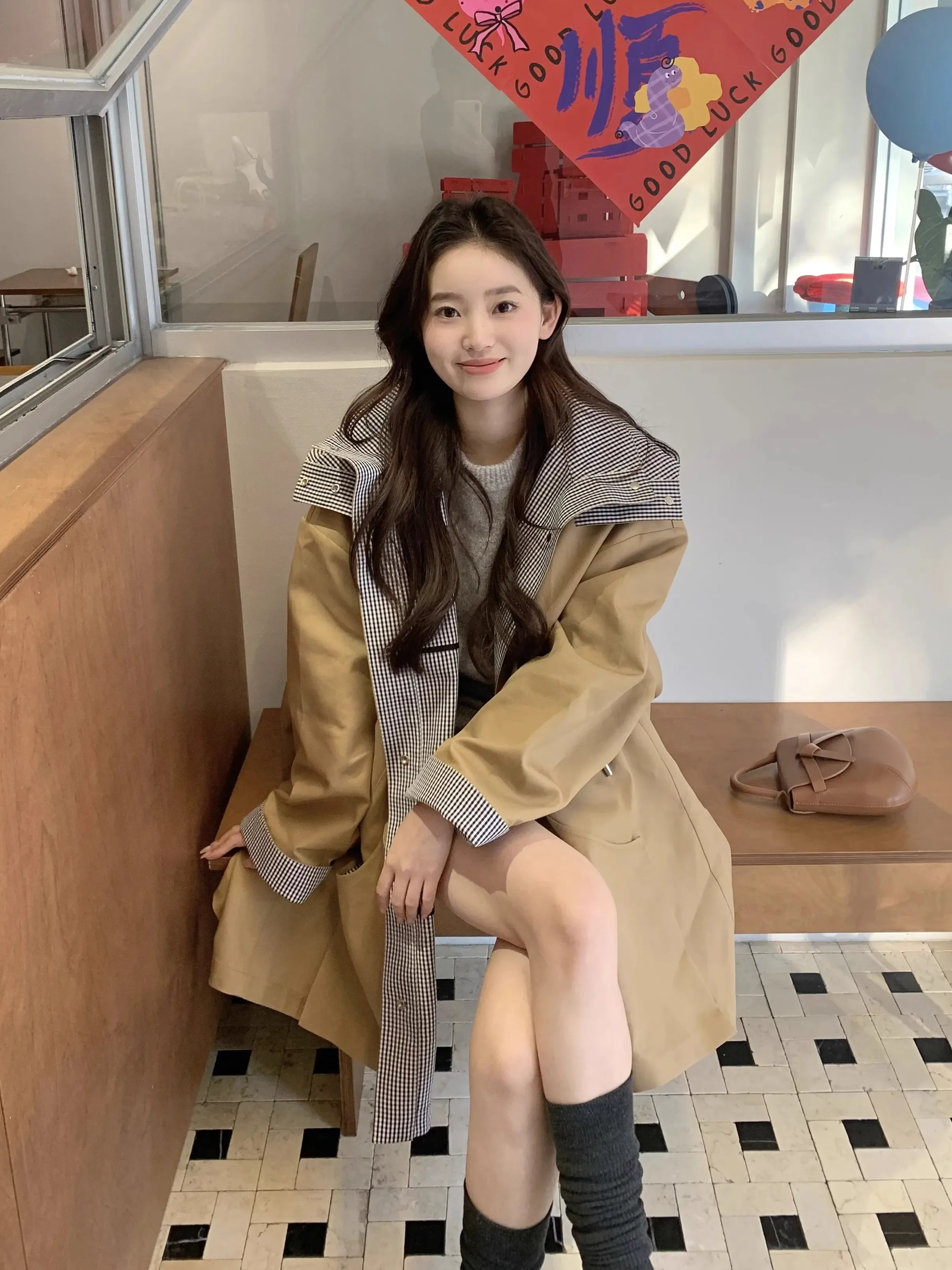 

Trench Coat Waterproof Women'S Clothing Khaki Green Overgarment Pcs Grain Outercoat High-Waist Young Kawaii Solid-Color