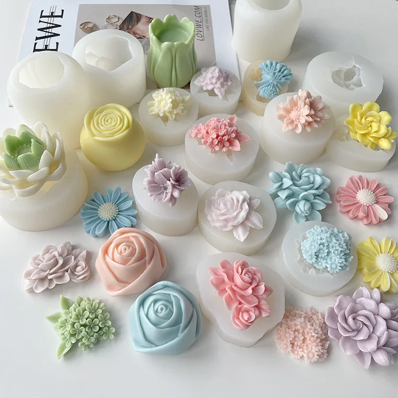 

DIY Rose Flower Aromatherapy Candle Mold 3D Candle Silicone Molds Soap DIY Tools Moldes De Silicona Para Velas форма для свечей