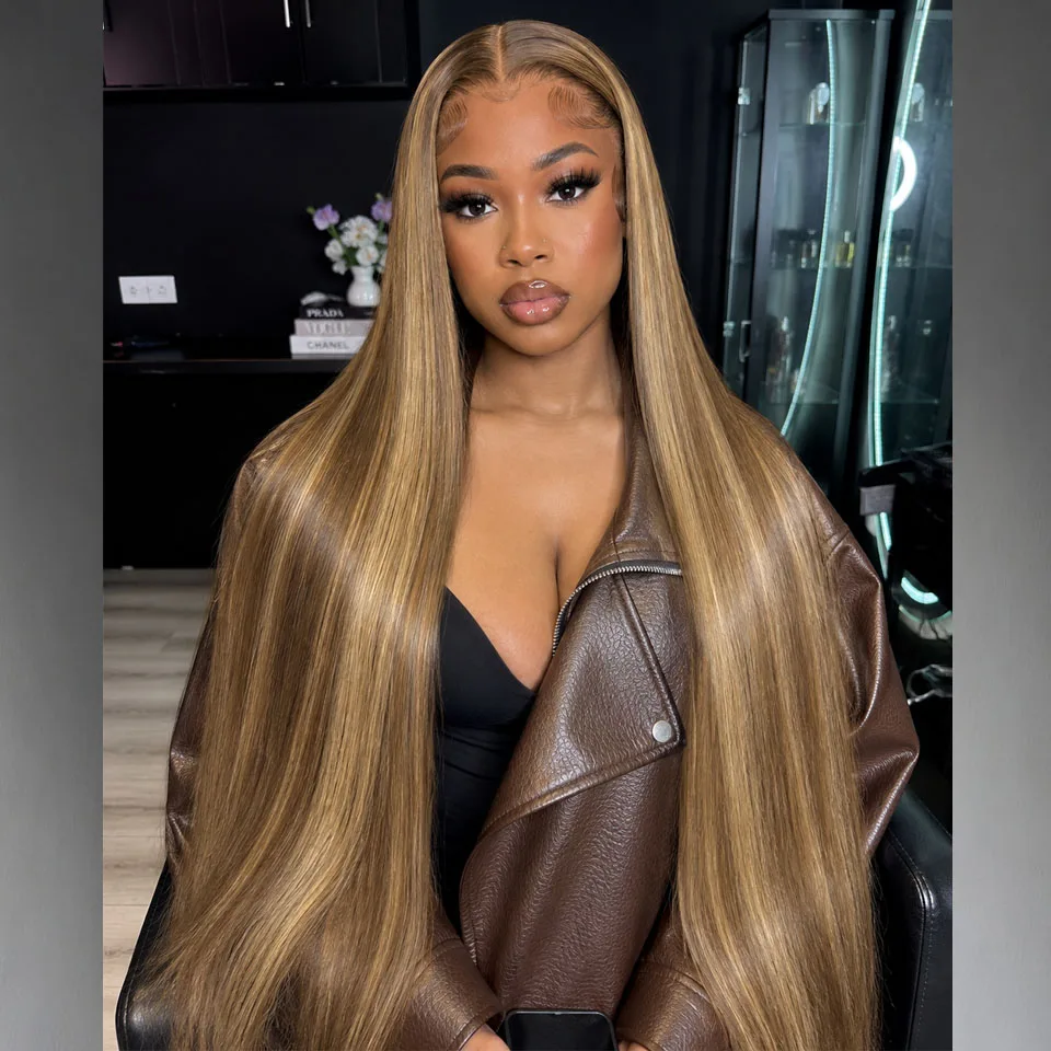 P4/27 13x6 Lace Highlight Blonde Colored Human Hair Lace Frontal Wigs Straight 13x6 HD Transparent Lace Front Human Hair Wigs