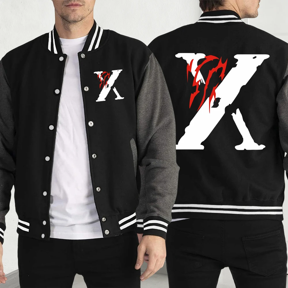 رسالة X بسيطة لافتة للنظر طباعة الرجال Y2K الرجالية الإبداع معطف الملابس جيب عادية البيسبول جيرسي مضحك فضفاض جاكيتات