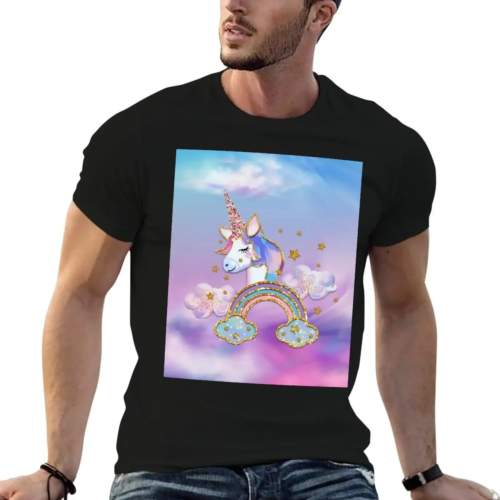 

Rainbow Unicorn and Rainbow T-Shirt plain summer top men clothes