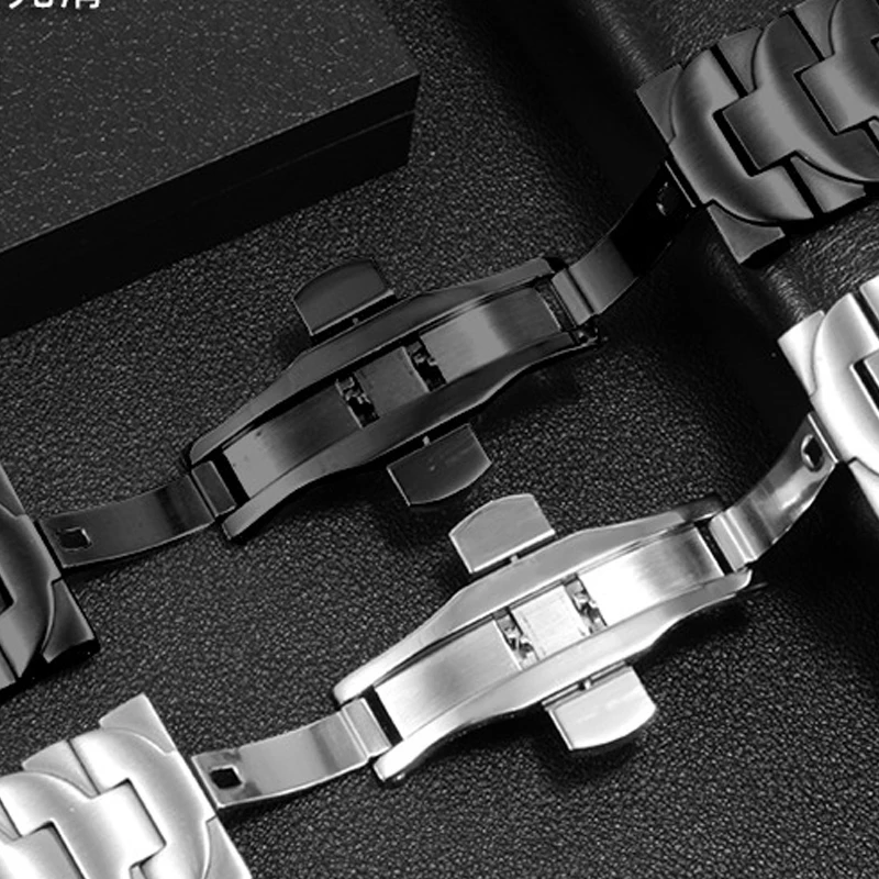 For Panerai Luminor Series Silver Black 24 22mm Pam441111 Anti-Rust Outdoor Business  Solid Stainless Steel Watch Strap Men