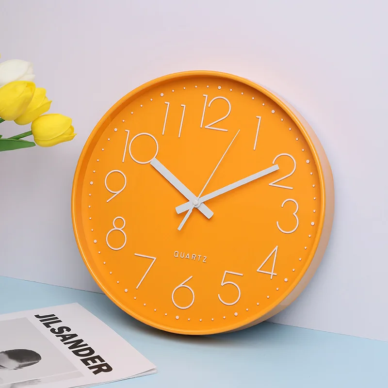 

12inch 30cm Orange Round Wall Clock Fashion Creative Nordic Minimalist Silent Hands Clock Advanced Wall Decoration