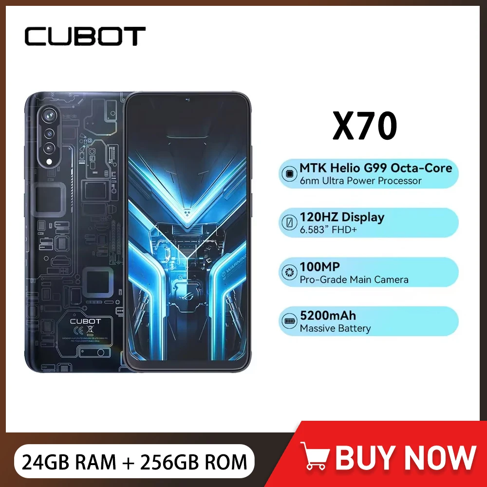 Cubot X70 4G Rugged Smartphone Android 6.583Inch FHD Screen Octa Core 12GB+256GB Mobile Phone 100MP Triple Camera 5200mAh NFC