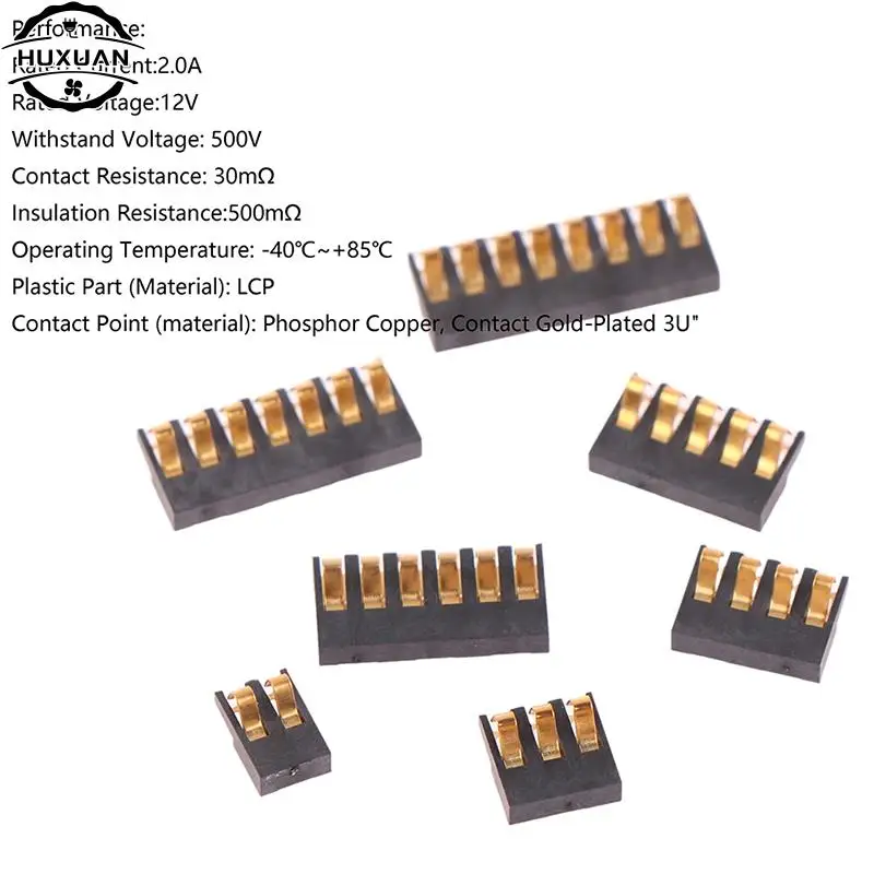 10pcs SMT Spring Battery Connector 2.0 MM Pitch 2 3 4 5 6 7 8 Pin Male Contact Power Charge Connector Contacts Gold Plated