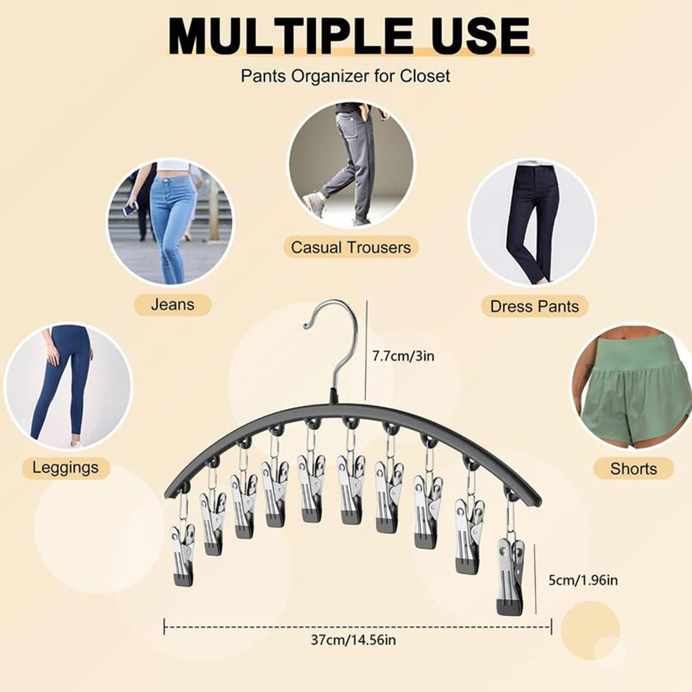 10 Clips Stainless Steel Curved Clothes Drying Hanger Windproof Sock Laundry Airer Hanger Underwear Socks Holder