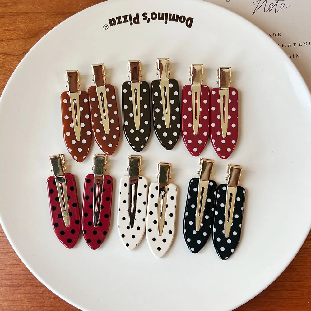 Hair Clip Black White Polka Dot Seamless Bangs Side Clip Korean Style Elegant Resin Hair Accessory for Women Girls Portable