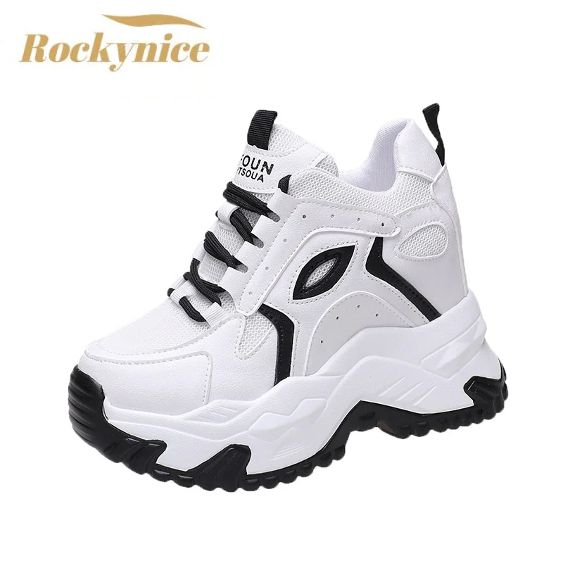 2022 nowych kobiet Chunky Sneakers przypadkowi buty na wysokiej platformie buty na koturnie z wysokim obcasem grube podeszwie odkryte buty sportowe