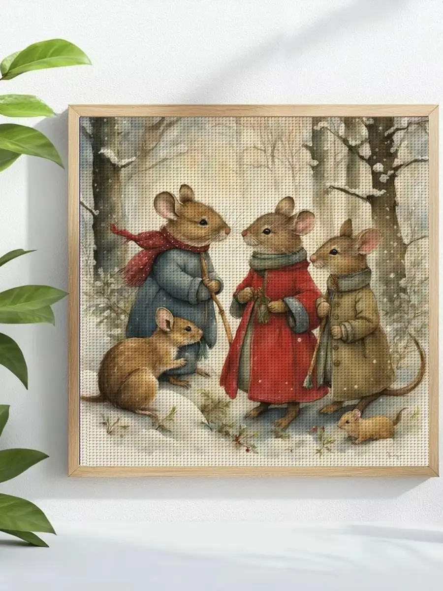 1 Stück 30X30CM/11,8 Zoll Das Mausfamilien-Set mit Prägung, Kreuzstich-Kit, DIY-Set 11/14/16CT, DIY-Stickset, DIY-Kreuzstich-Set – Detail 1