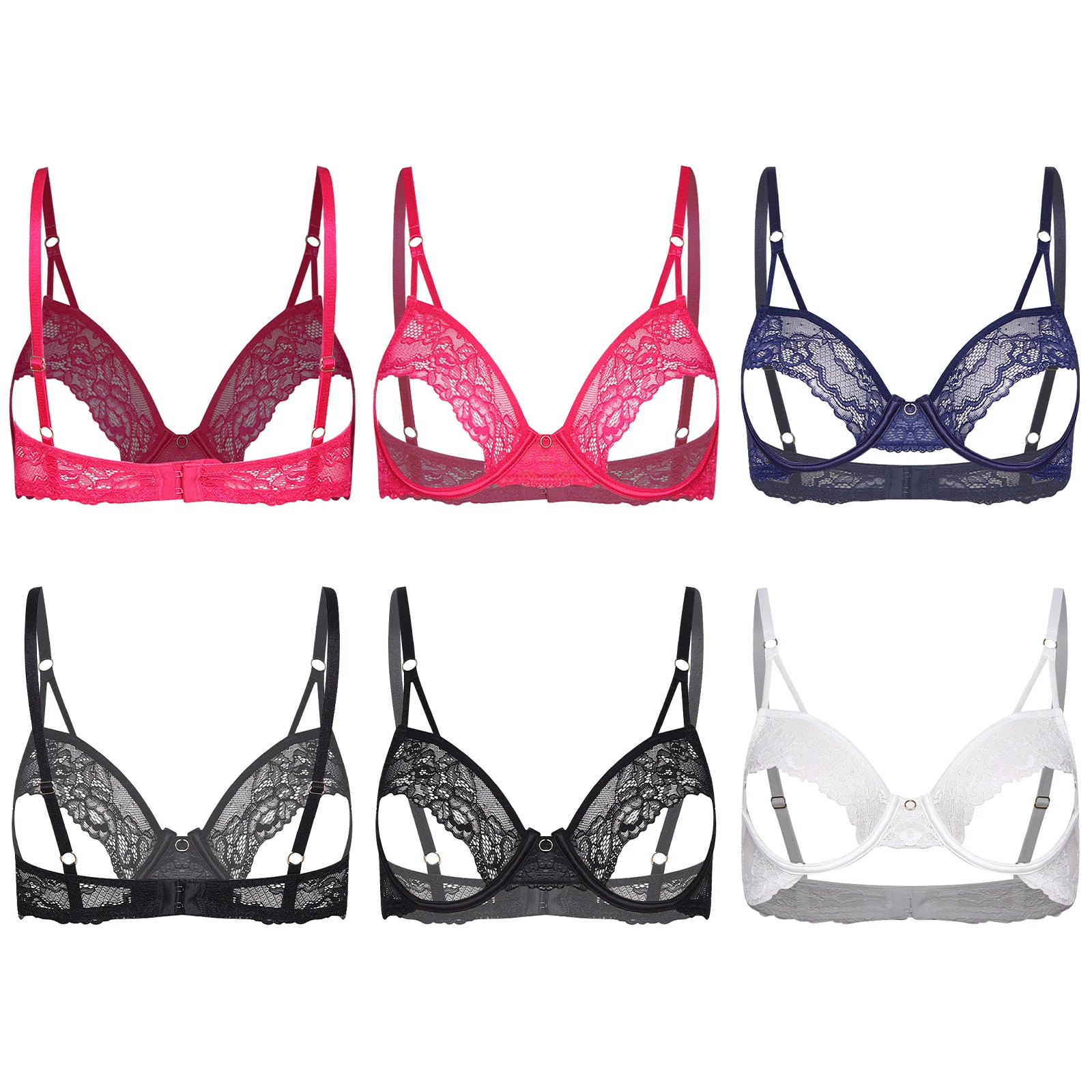 Women Sexy Hollow Out Bra Soft Sheer Lace Push-up Underwire Open Cut Exposed Nipples Brassiere Wire-free Lingerie Top Nightwear - view 6